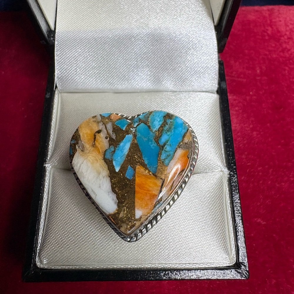 Ring Spiny Oyster Turquoise 925 Sterling Heart-Shaped Southwestern Boho Colorful